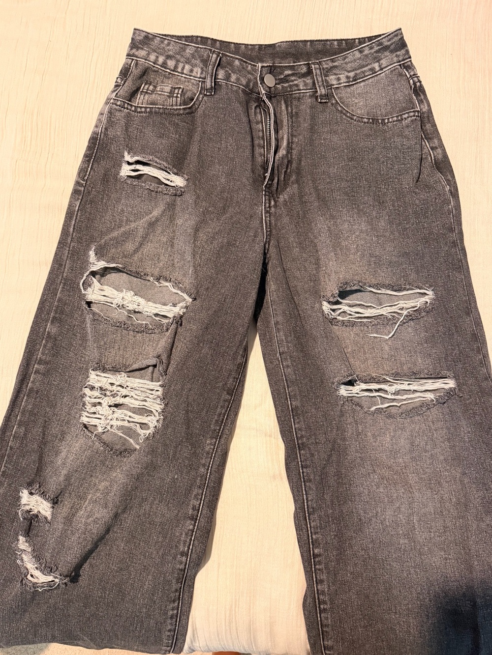 Women’s Distressed Black Wide-Leg Jeans